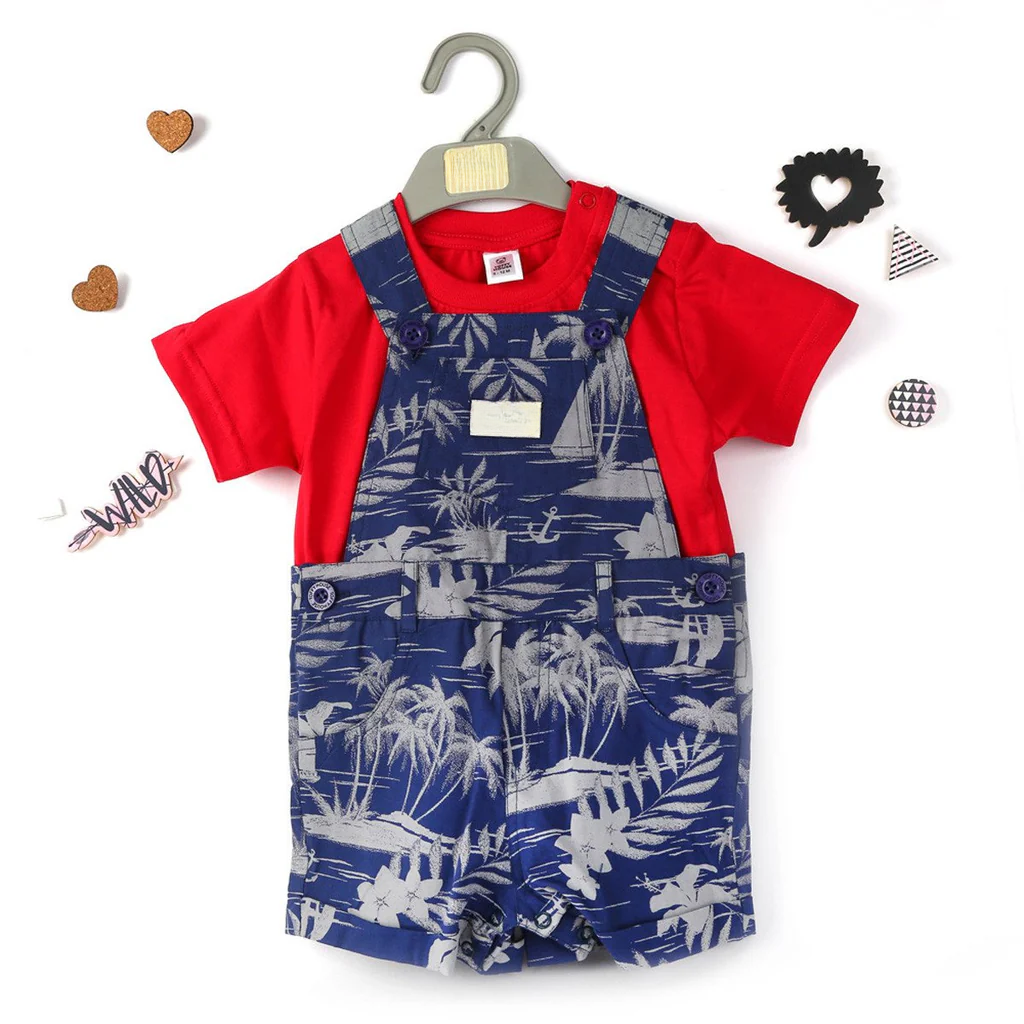 Manufacturer, Exporter, Importer, Supplier, Wholesaler, Retailer, Trader of Beach Allover Print Boy's 2 Piece Dungaree Set in New Delhi, Delhi, India