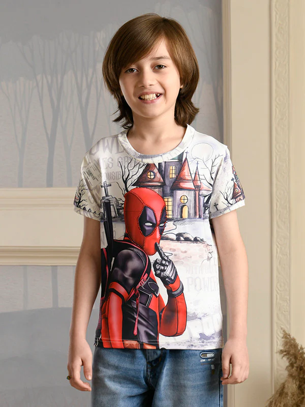 Manufacturer, Exporter, Importer, Supplier, Wholesaler, Retailer, Trader of Boys Napoleon Printed (Deadpool) T-shirt in New Delhi, Delhi, India