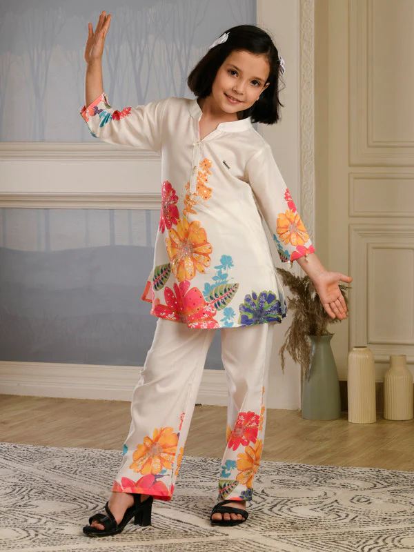 Manufacturer, Exporter, Importer, Supplier, Wholesaler, Retailer, Trader of Cream Palazzo Set For Girls in New Delhi, Delhi, India