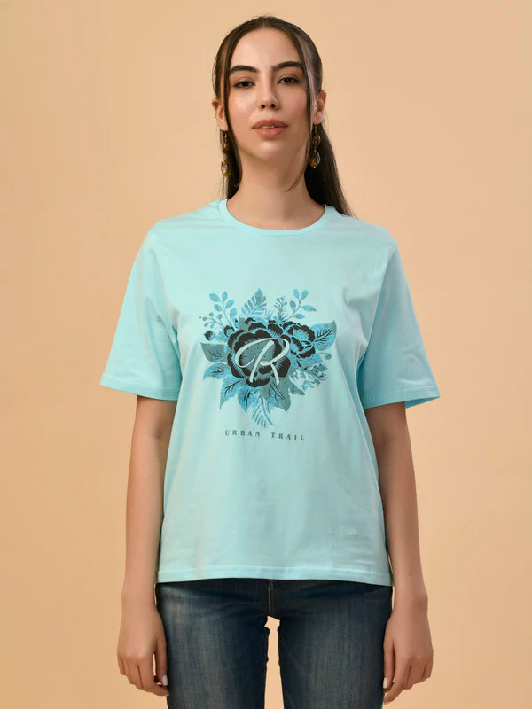 Manufacturer, Exporter, Importer, Supplier, Wholesaler, Retailer, Trader of Ladies Aqua Regular T-Shirt in New Delhi, Delhi, India