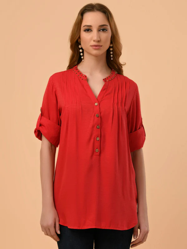 Manufacturer, Exporter, Importer, Supplier, Wholesaler, Retailer, Trader of Ladies Red Shirt in New Delhi, Delhi, India