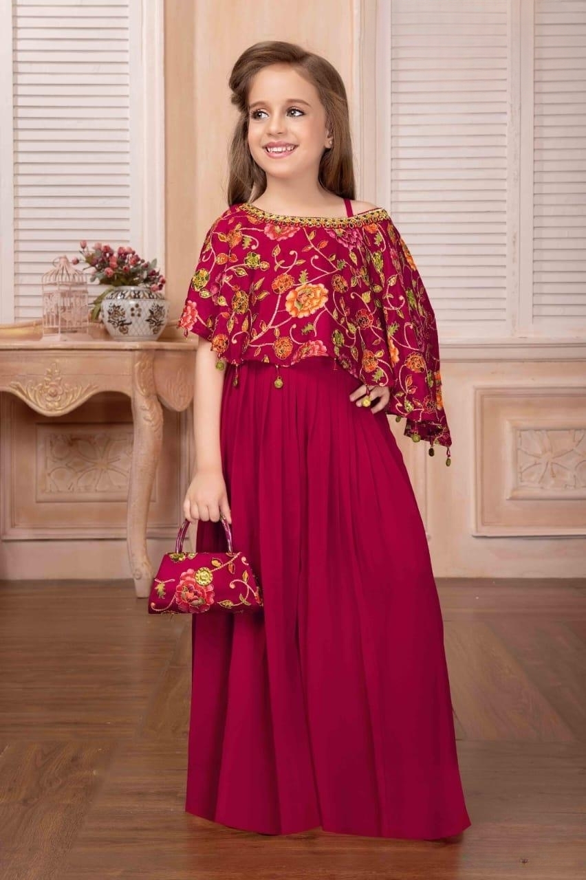Manufacturer, Exporter, Importer, Supplier, Wholesaler, Retailer, Trader of Maroon Colour Sharara Suit For GIrls in New Delhi, Delhi, India