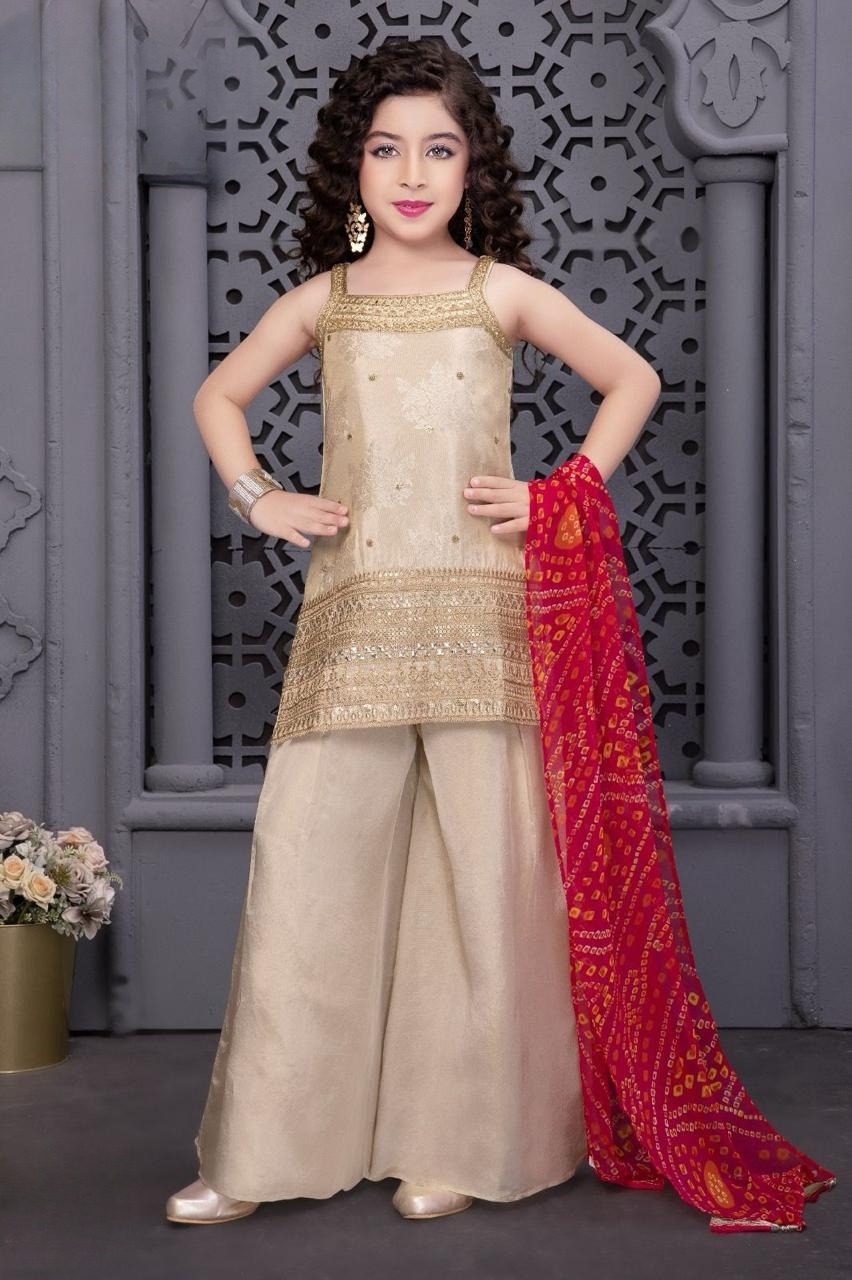 Manufacturer, Exporter, Importer, Supplier, Wholesaler, Retailer, Trader of Peach Colour Sharara Suit For GIrls in New Delhi, Delhi, India
