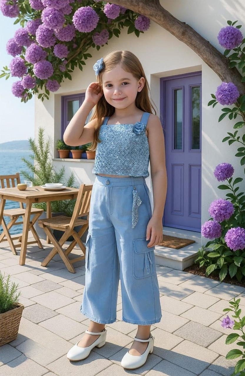 Manufacturer, Exporter, Importer, Supplier, Wholesaler, Retailer, Trader of Sky Blue Colour Plazo Sets For Girls in New Delhi, Delhi, India