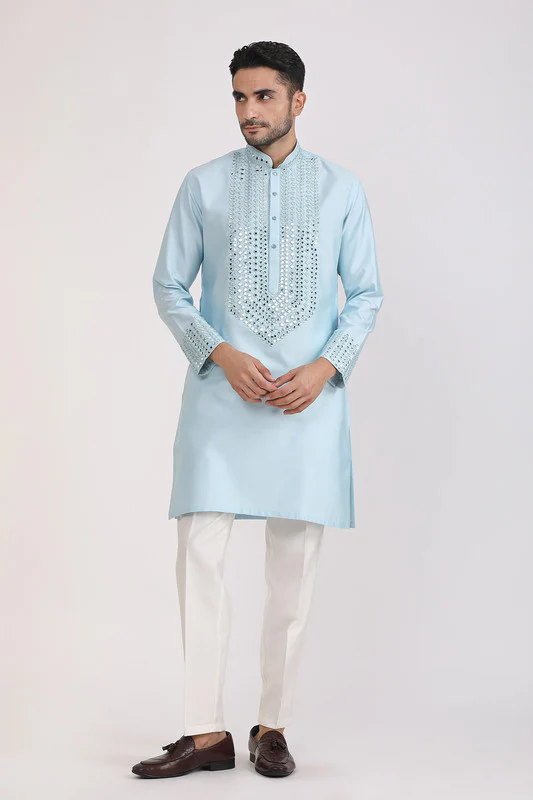 Manufacturer, Exporter, Importer, Supplier, Wholesaler, Retailer, Trader of Sky Blue Kurta Pyjama For Men in New Delhi, Delhi, India