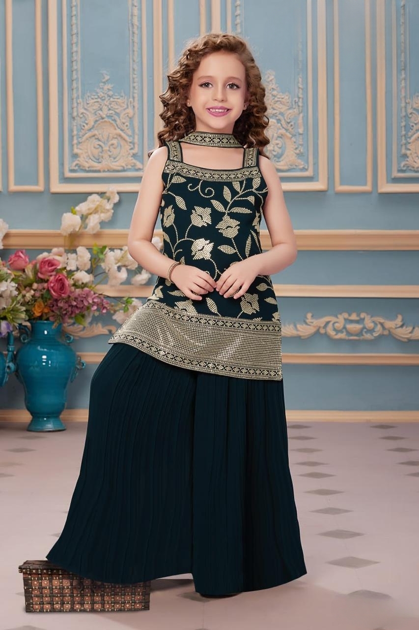 Manufacturer, Exporter, Importer, Supplier, Wholesaler, Retailer, Trader of Solid Green Sharara Suit For GIrls in New Delhi, Delhi, India