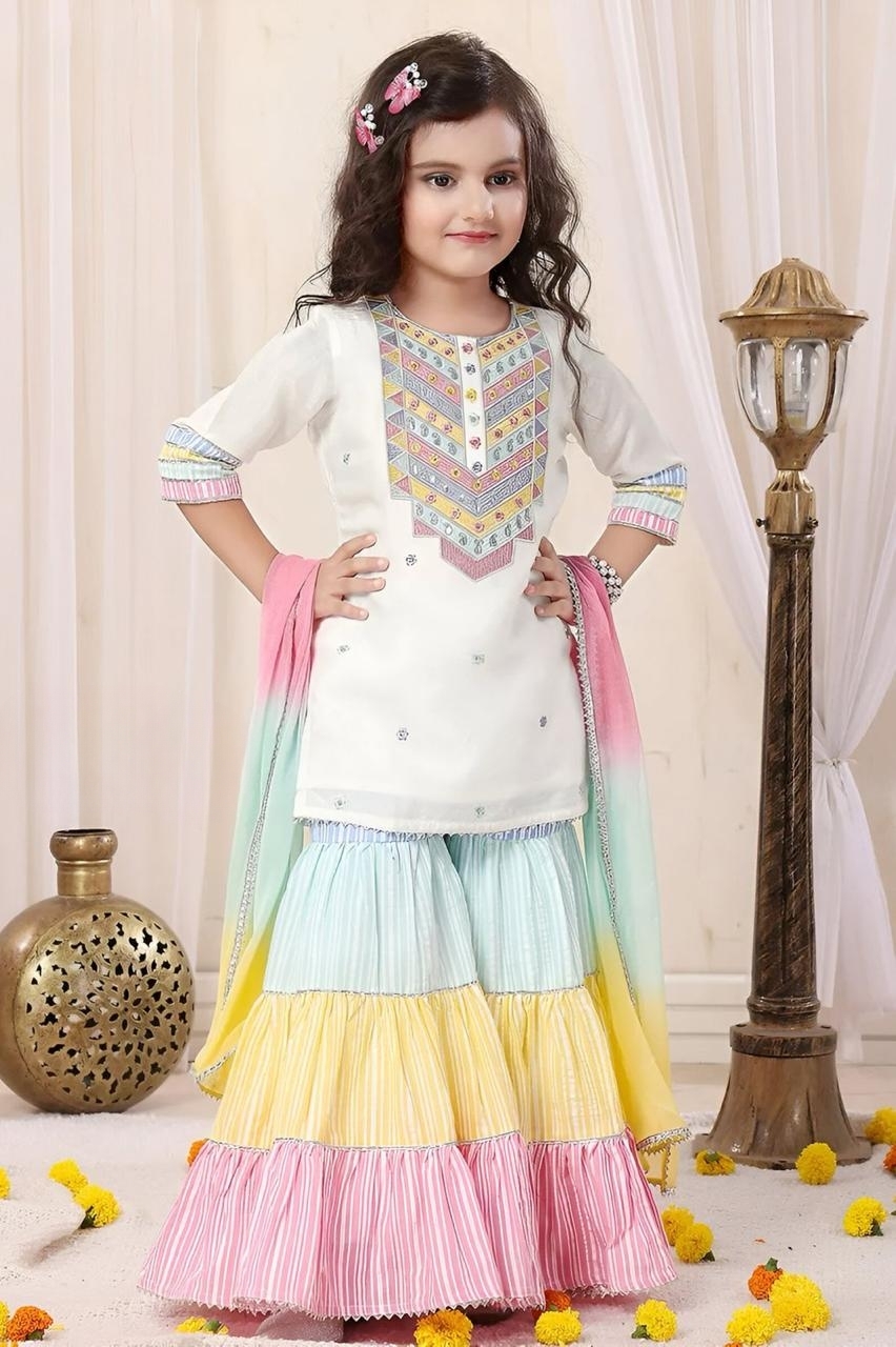 Manufacturer, Exporter, Importer, Supplier, Wholesaler, Retailer, Trader of White Sharara Suit For GIrls in New Delhi, Delhi, India