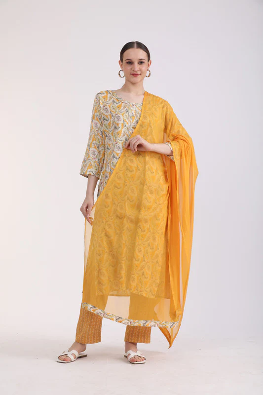 Manufacturer, Exporter, Importer, Supplier, Wholesaler, Retailer, Trader of Women Yellow Kurta Set in New Delhi, Delhi, India