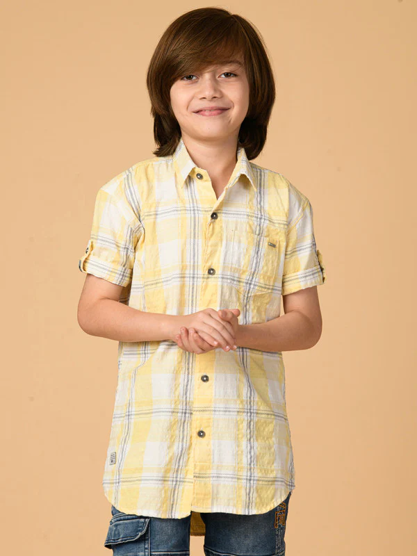 Manufacturer, Exporter, Importer, Supplier, Wholesaler, Retailer, Trader of Boys Yellow Checks Shirt in New Delhi, Delhi, India